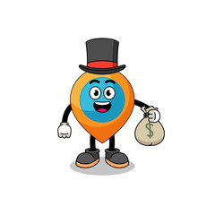 location symbol mascot illustration rich man holding a money sack
