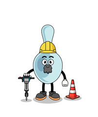 Character cartoon of spoon working on road construction