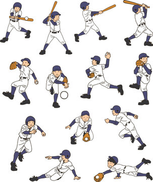Various actions of baseball players
