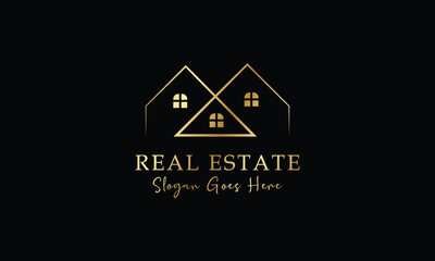 Black Gold Real Estate Logo. Construction Architecture Building Logo Design Template Element