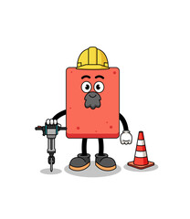 Character cartoon of brick working on road construction