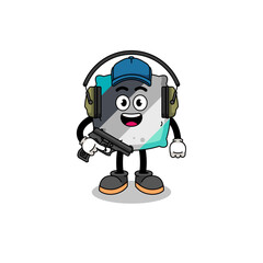 Character mascot of throw pillow doing shooting range