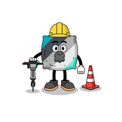 Character cartoon of throw pillow working on road construction