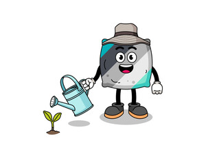 Illustration of throw pillow cartoon watering the plant