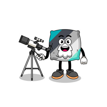Illustration of throw pillow mascot as an astronomer