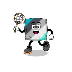 Fototapeta premium Cartoon of throw pillow catching a butterfly