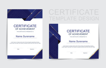 Elegant certificate template in blue and golden