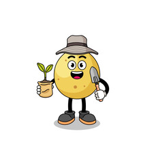 Illustration of langsat cartoon holding a plant seed