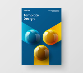 Unique realistic spheres postcard template. Fresh corporate cover A4 vector design illustration.