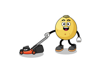 langsat illustration cartoon holding lawn mower