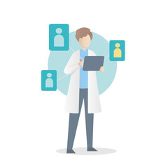 Obraz premium Doctor ,online appointment, Visiting,online technology via smartphone,chat in messenger and consultation,medical advice service,Individual network inspection report,Vector illustration.