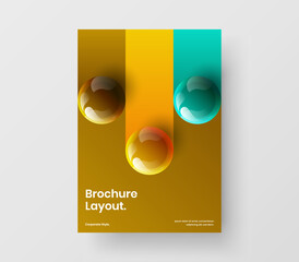 Fresh book cover vector design layout. Trendy 3D spheres postcard concept.