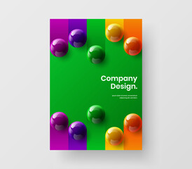 Geometric 3D spheres magazine cover illustration. Amazing presentation A4 vector design template.