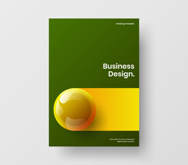 Colorful 3D spheres placard concept. Geometric journal cover A4 design vector layout.