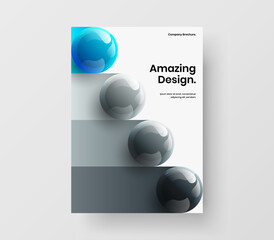 Minimalistic pamphlet design vector illustration. Vivid realistic spheres catalog cover layout.