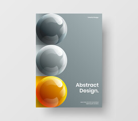 Isolated front page design vector illustration. Geometric realistic spheres pamphlet template.