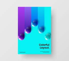 Amazing 3D balls magazine cover concept. Multicolored corporate identity design vector illustration.