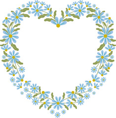 Blue flower heart frame. Flat design.