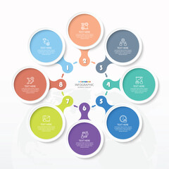 Basic circle infographic with 8 steps, process or options.