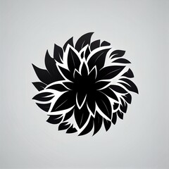  a black and white flower on a gray background with a shadow of leaves on the bottom of the flower. Generative AI