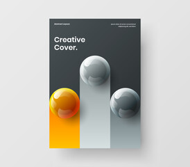Isolated brochure design vector concept. Original realistic spheres handbill template.