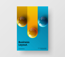 Geometric realistic spheres pamphlet layout. Abstract company brochure A4 vector design illustration.