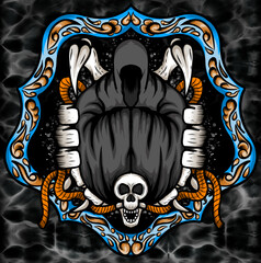 illustration of the angels of death with a batik background