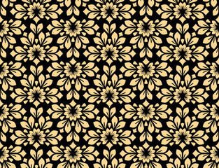 Flower geometric pattern. Seamless vector background. Gold and black ornament