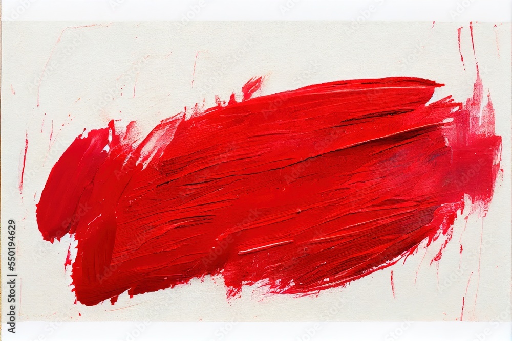 Poster a red painting with white background and a white frame with a red stroke on it that is almost white.