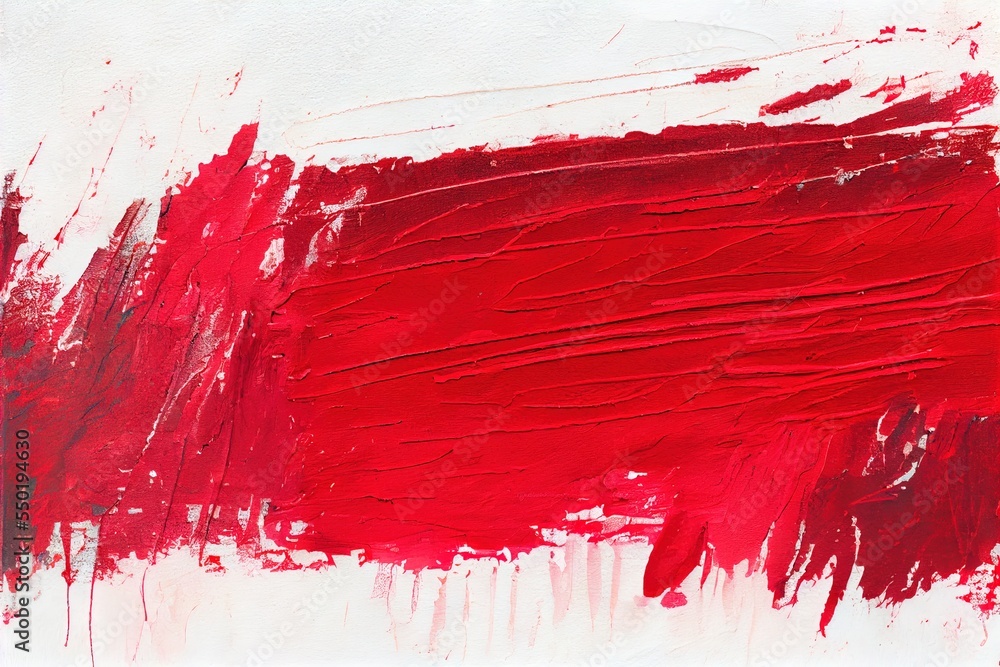 Poster a red and white painting with a red stripe on it's side and a white background with a red stripe on 