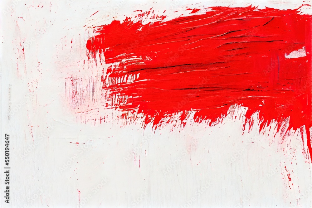 Poster a painting with red paint on it and white background with a red stroke on the bottom of the painting