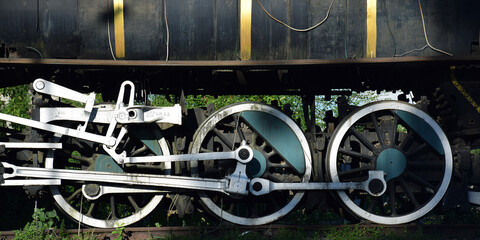 Vintage Steam engine wheels close up shot