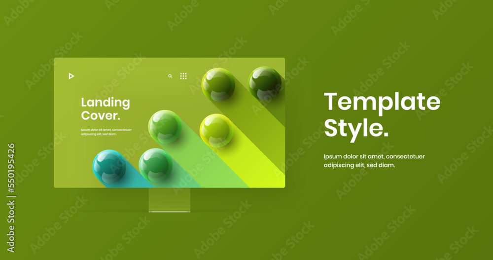 Wall mural vivid computer monitor mockup landing page illustration. minimalistic web project vector design layo