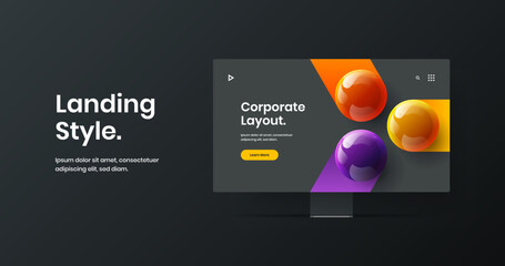 Bright computer monitor mockup site screen template. Premium web project vector design layout.