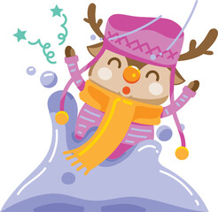 winter deer cute cartoon in snow