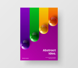 Modern journal cover A4 vector design concept. Simple realistic spheres banner layout.