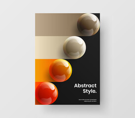 Premium 3D spheres company cover illustration. Trendy annual report A4 design vector layout.