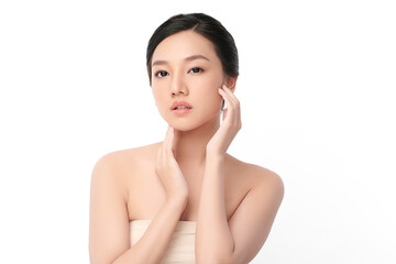 Beautiful young asian woman with clean fresh skin on white background, Face care, Facial treatment, Cosmetology, beauty and spa, Asian women portrait.