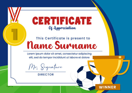 Football tournament, sport event certificate design template easy to customize simple and elegant design