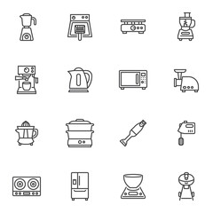 Kitchen appliances line icons set