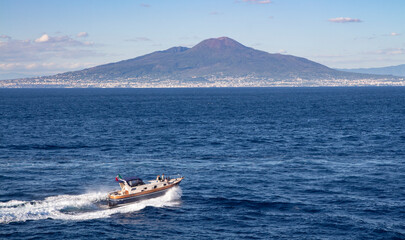 boats in the gulf of Naples, with Vesuvius in the background
