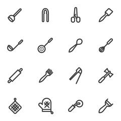 Kitchen utensils line icons set