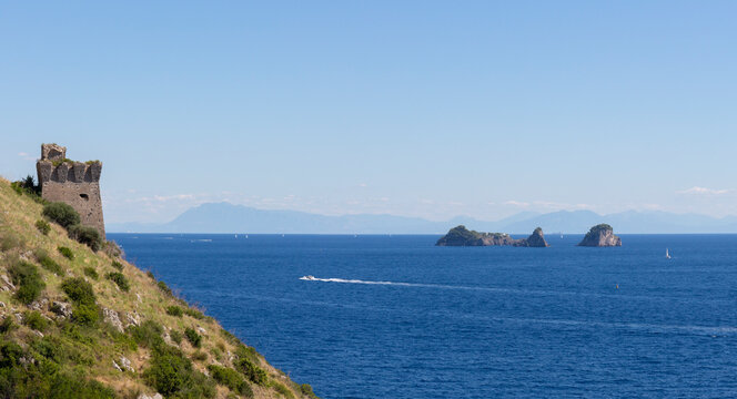 ancient watchtower "Torre Vicereale" in Crapolla on the Amalfi coast