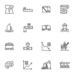 Crude oil industry vector icons set