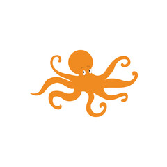 Cute orange octopus cartoon vector isolated on white background. 