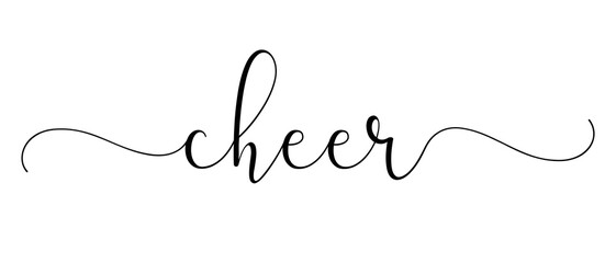 Cheer - Christmas word Continuous one line calligraphy Minimalistic handwriting with white background
