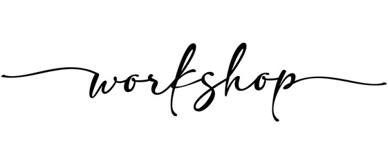 Workshop word Continuous one line calligraphy Minimalistic handwriting with white background