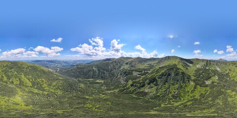 Obraz premium Ukraine, Carpathians, peaks Chornogora - Hoverla and Shpytci filmed by aerial drone drone 360 ​​° panoramic view. 