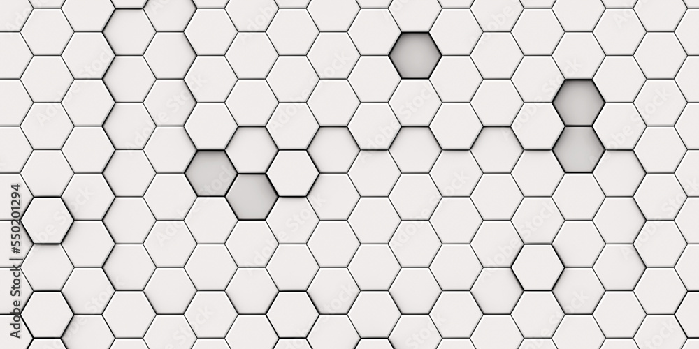 Poster 3d embossed honeycomb mosaic white background. realistic geometric mesh cells texture. abstract whit