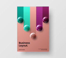 Geometric corporate cover vector design template. Bright realistic spheres handbill layout.